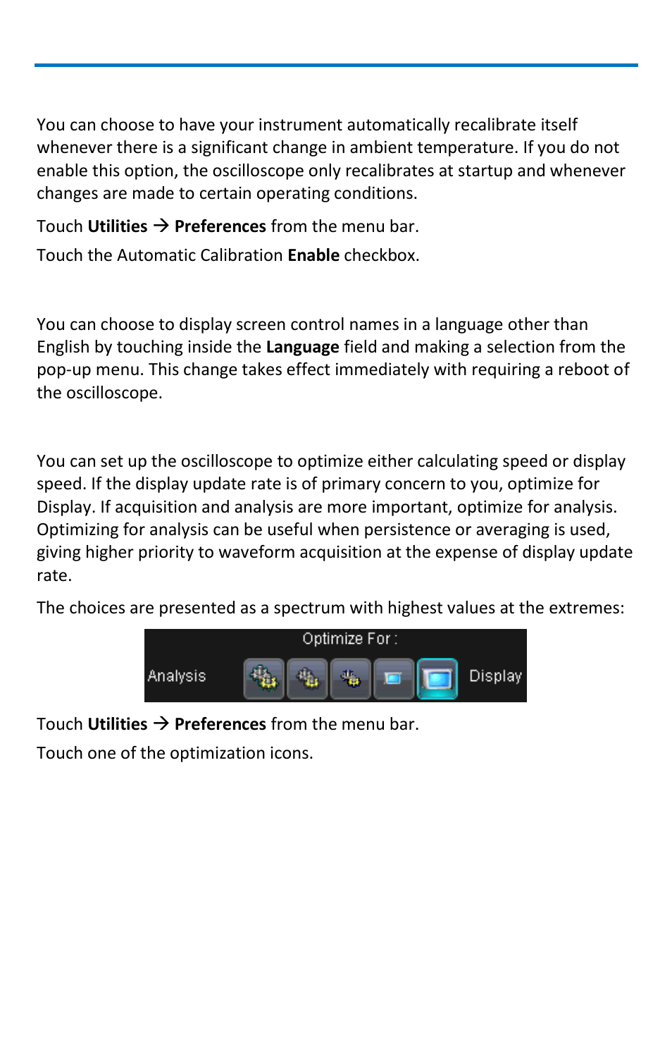 Auto-calibration, Language selection, Performance optimization | Teledyne LeCroy WaveRunner МXi-A Getting Started Manual User Manual | Page 102 / 128