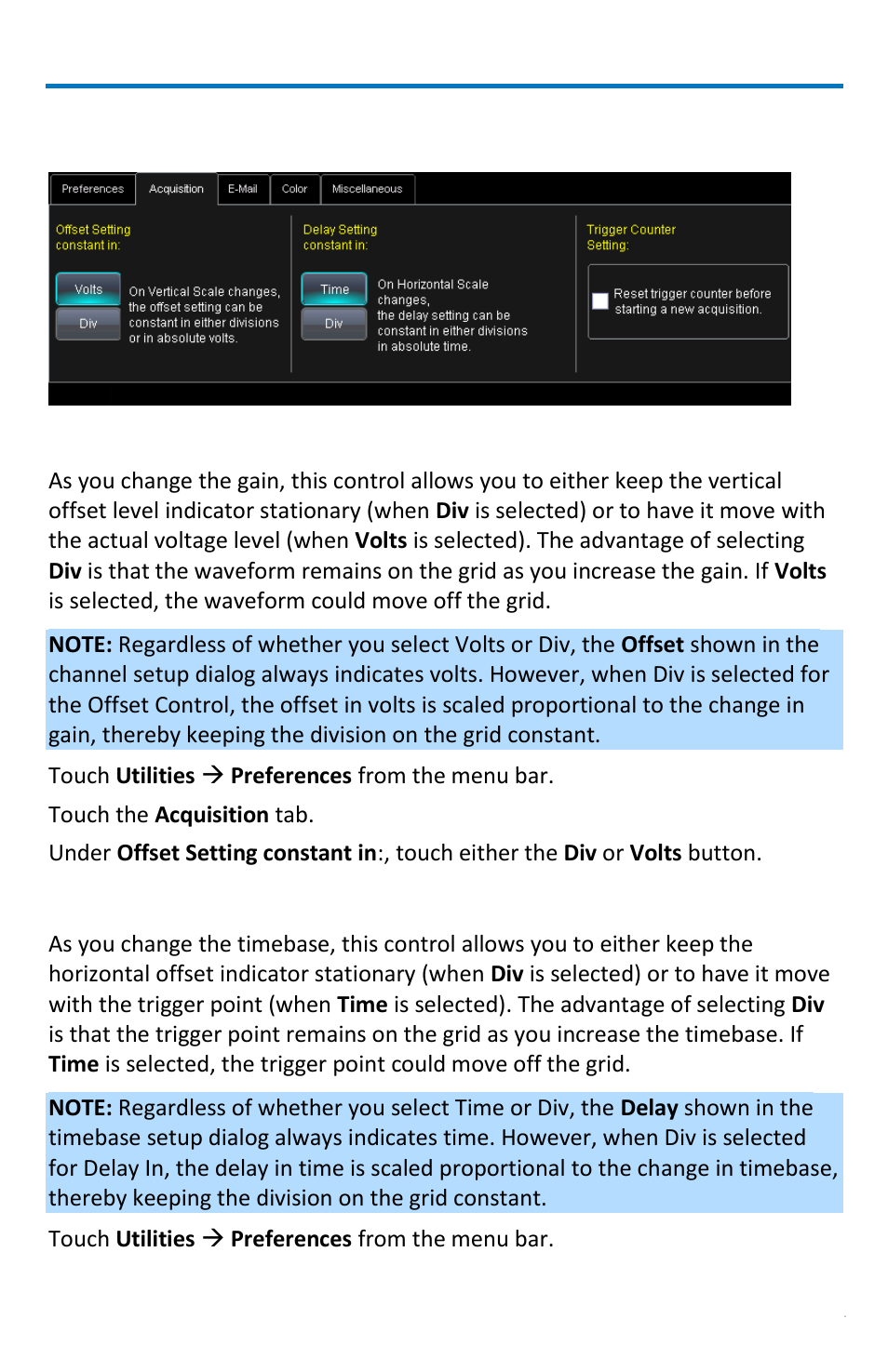 Acquisition, Offset control, Delay control | Teledyne LeCroy WaveRunner МXi-A Getting Started Manual User Manual | Page 103 / 128