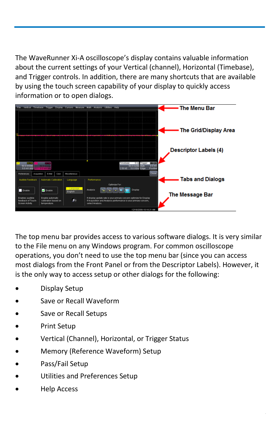 Understanding display information, Top menu bar (file menu) | Teledyne LeCroy WaveRunner МXi-A Getting Started Manual User Manual | Page 27 / 128