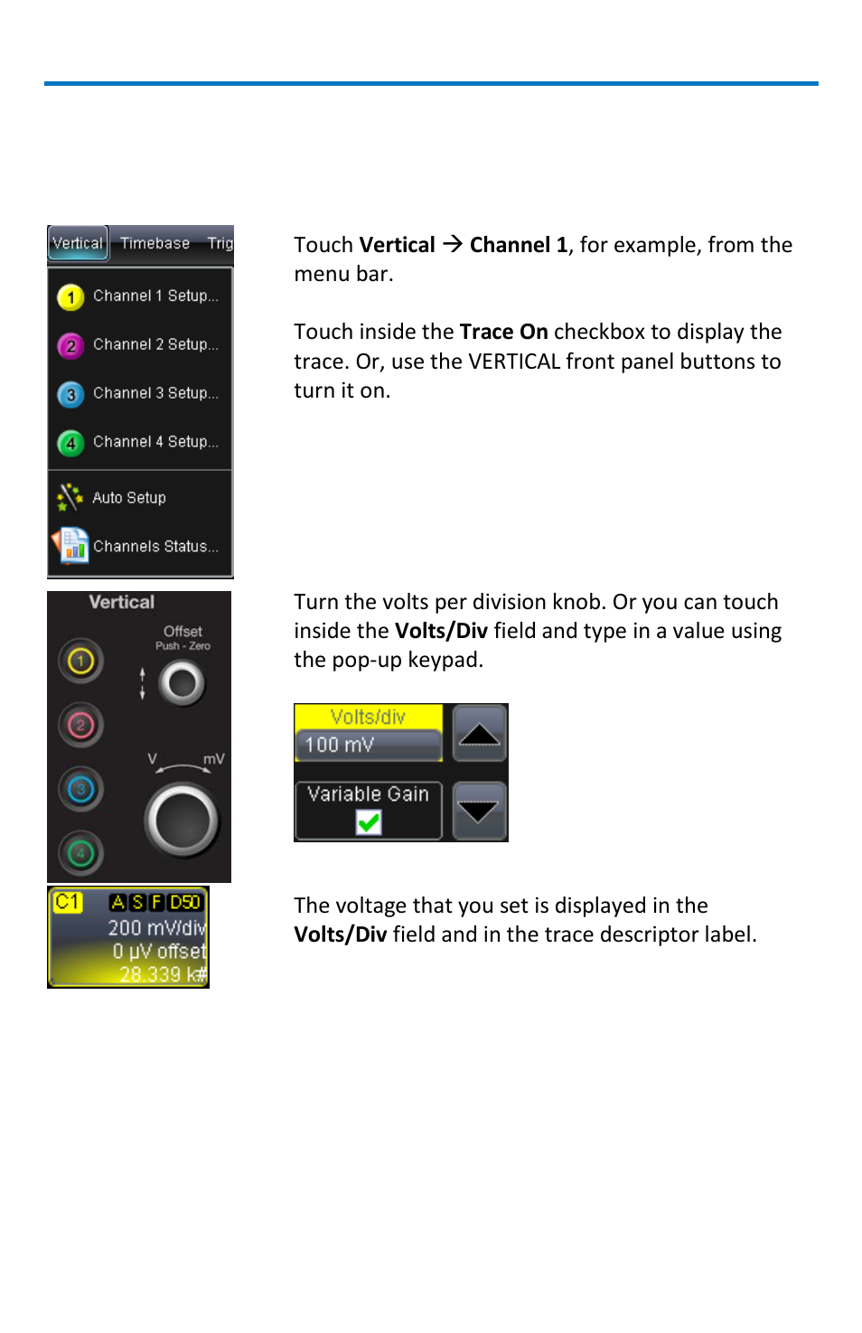 Vertical settings and channel controls, Adjusting sensitivity | Teledyne LeCroy WaveRunner МXi-A Getting Started Manual User Manual | Page 38 / 128