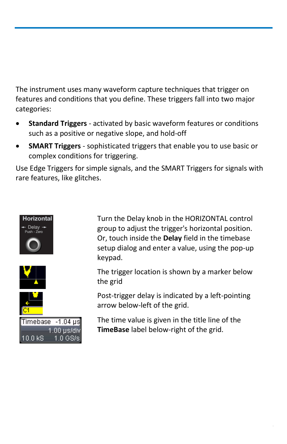 Triggering, Simple triggers, Edge trigger on simple signals | Controlling edge triggering | Teledyne LeCroy WaveRunner МXi-A Getting Started Manual User Manual | Page 43 / 128