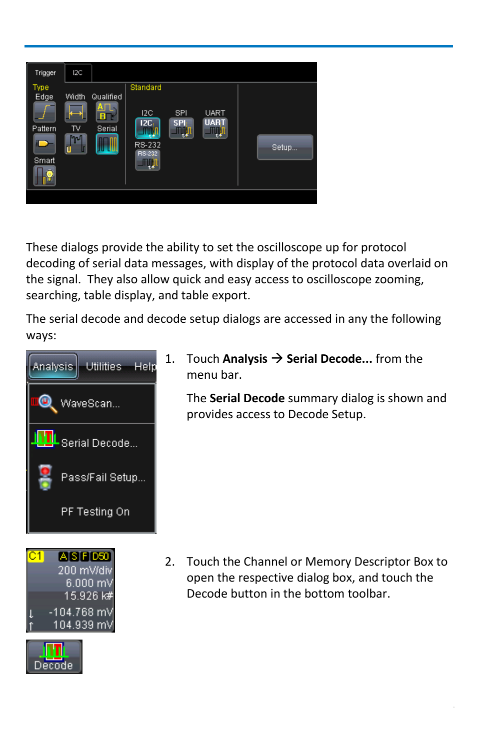 Serial decode and decode setup | Teledyne LeCroy WaveRunner МXi-A Getting Started Manual User Manual | Page 49 / 128