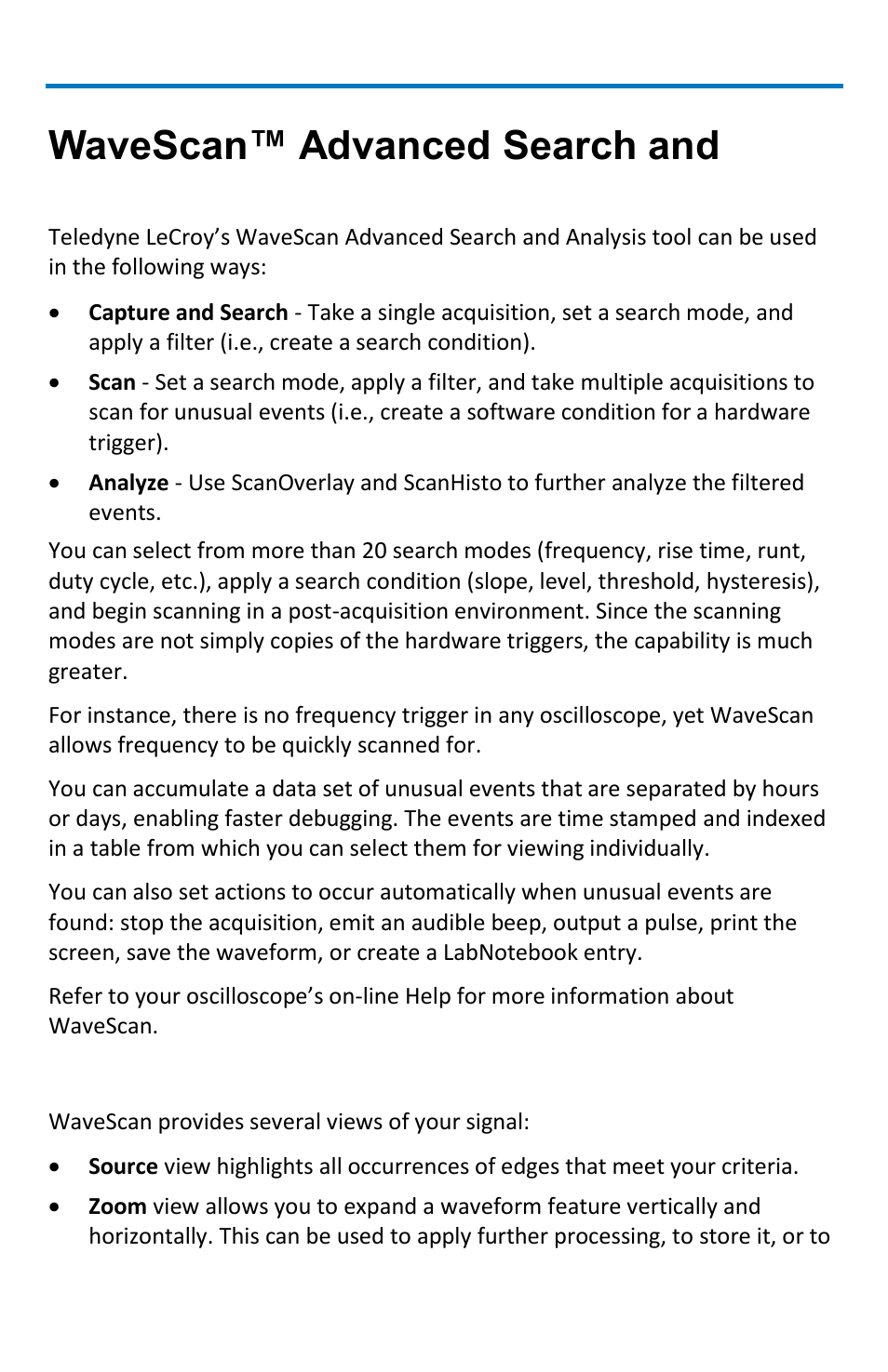 Wavescan™ advanced search and analysis, Wavescan signal views | Teledyne LeCroy WaveRunner МXi-A Getting Started Manual User Manual | Page 58 / 128