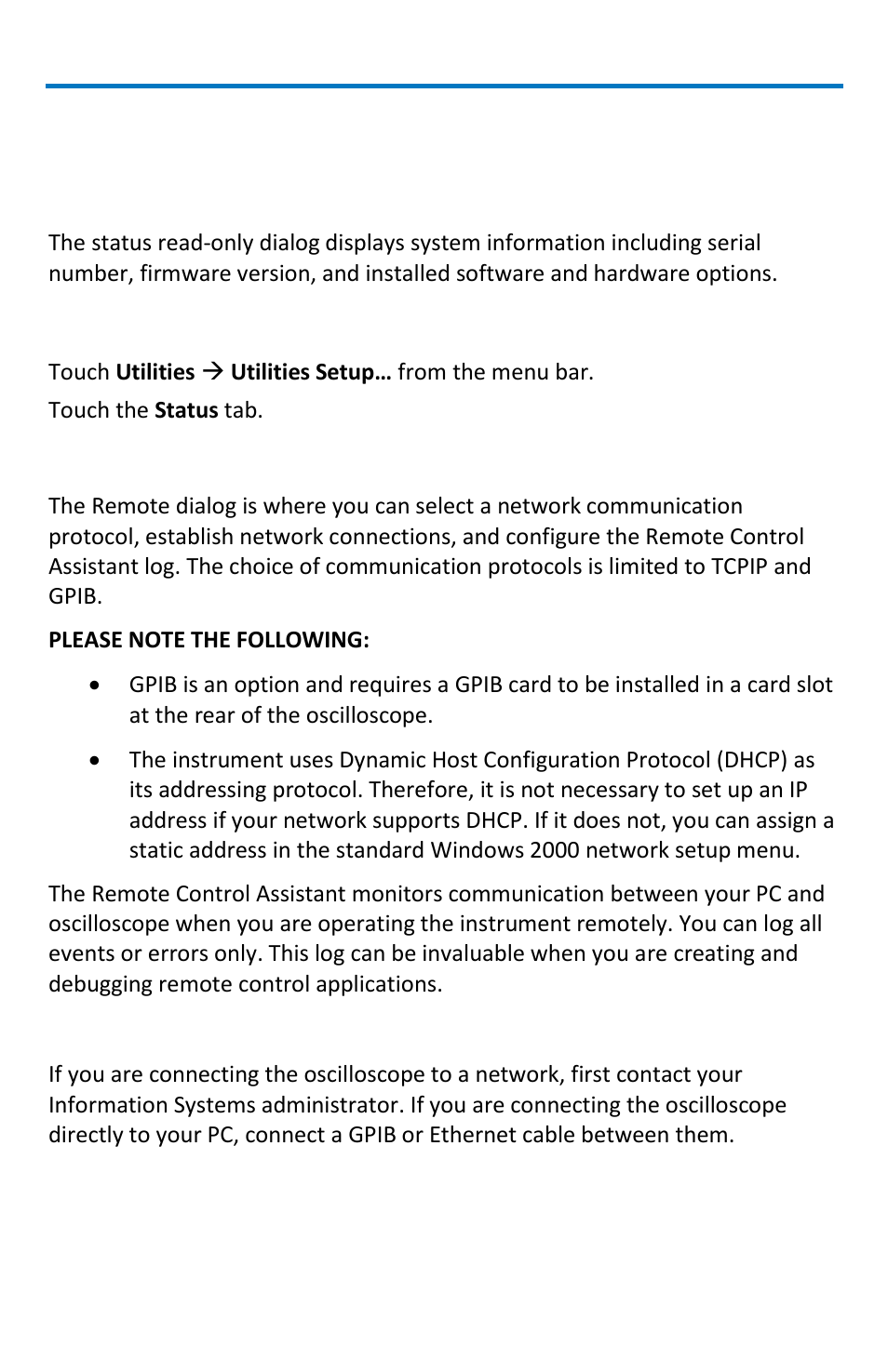 Utilities, Status, Remote communication | Teledyne LeCroy WaveRunner МXi-A Getting Started Manual User Manual | Page 94 / 128