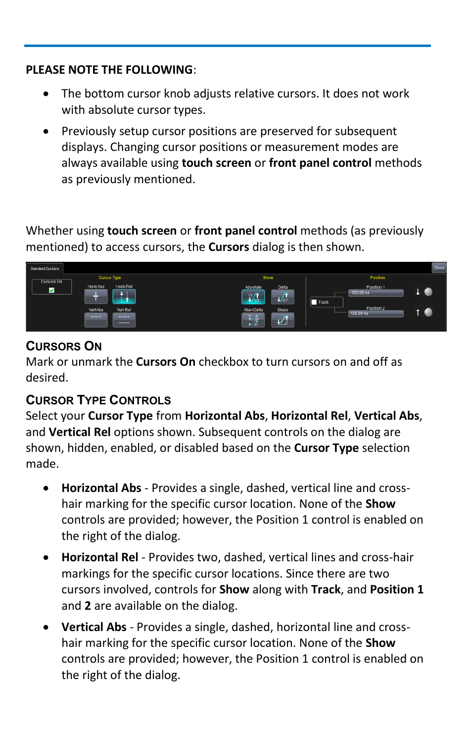 The cursors dialog | Teledyne LeCroy WaveRunner 6 Zi and 12-Bit HRO Getting Started Manual User Manual | Page 104 / 198