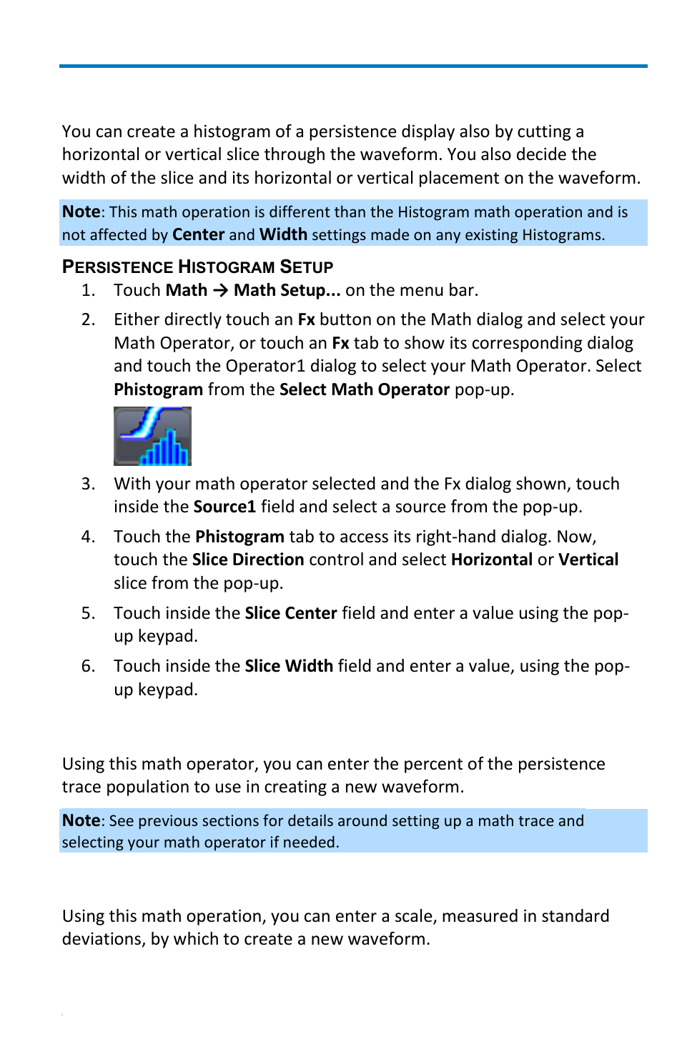 Persistence histogram, Persistence trace range, Persistence sigma | Teledyne LeCroy WaveRunner 6 Zi and 12-Bit HRO Getting Started Manual User Manual | Page 119 / 198