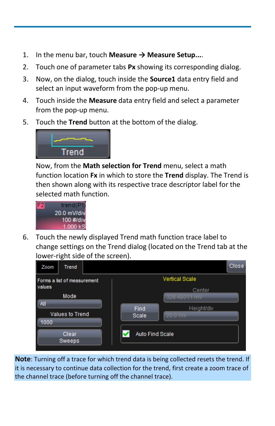 Creating and viewing a trend | Teledyne LeCroy WaveRunner 6 Zi and 12-Bit HRO Getting Started Manual User Manual | Page 120 / 198