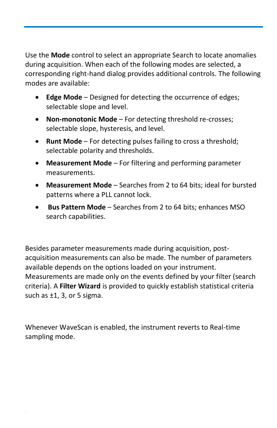 Search modes, Parameter measurements, Sampling mode | Teledyne LeCroy WaveRunner 6 Zi and 12-Bit HRO Getting Started Manual User Manual | Page 137 / 198