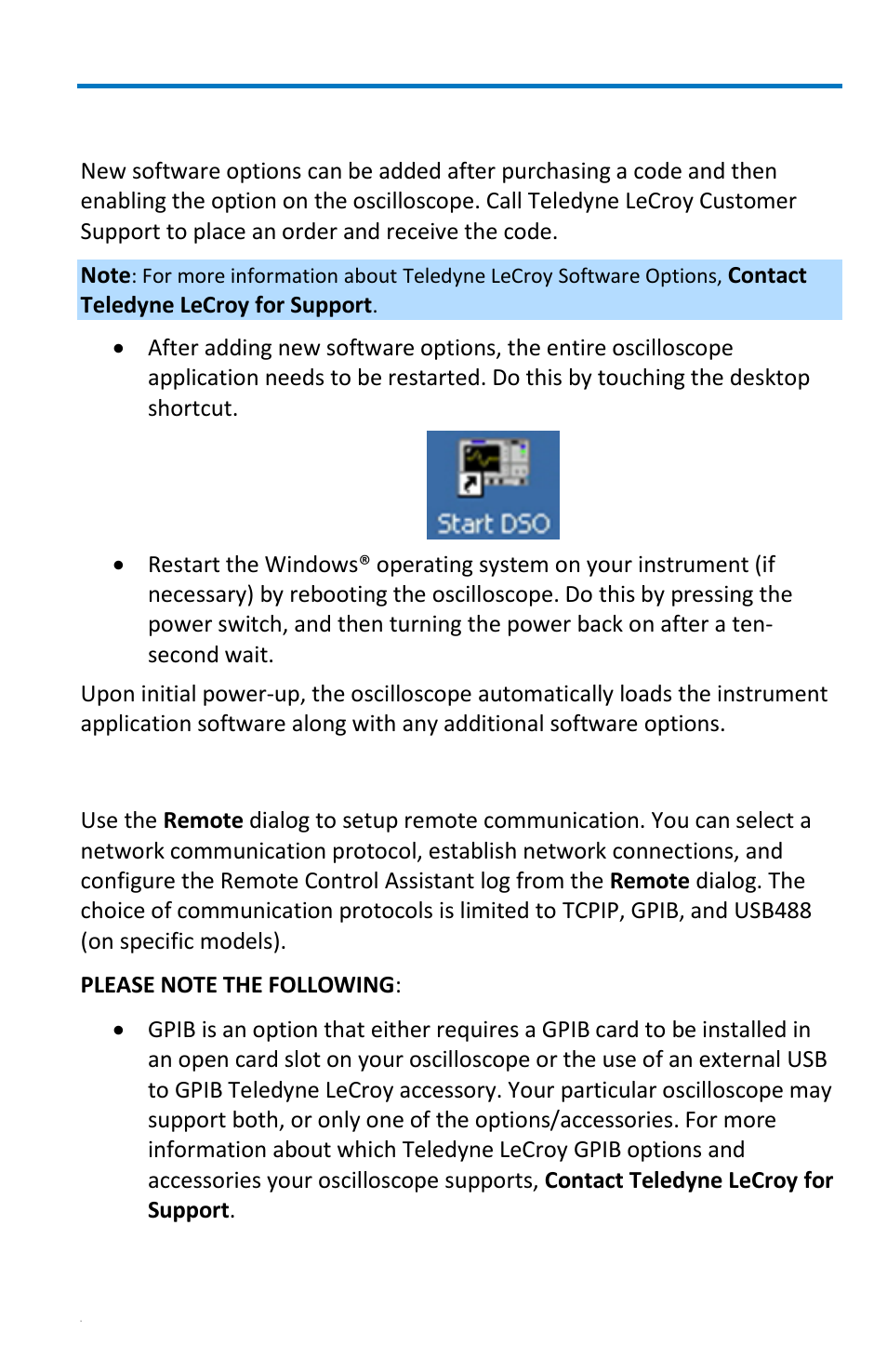 Adding software options, Remote communication | Teledyne LeCroy WaveRunner 6 Zi and 12-Bit HRO Getting Started Manual User Manual | Page 153 / 198