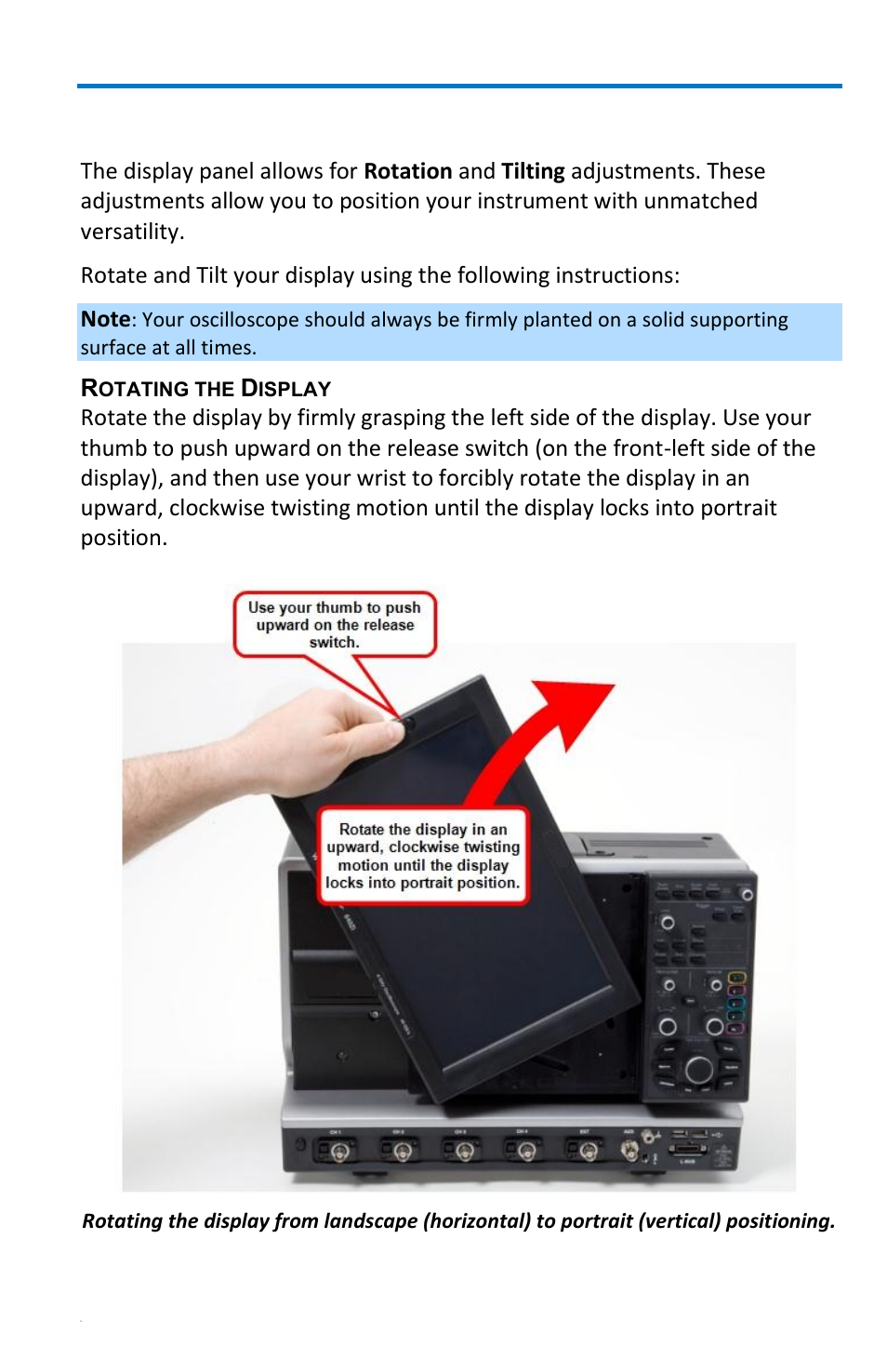 Rotating and tilting the display, Getting started manual | Teledyne LeCroy WaveRunner 6 Zi and 12-Bit HRO Getting Started Manual User Manual | Page 17 / 198