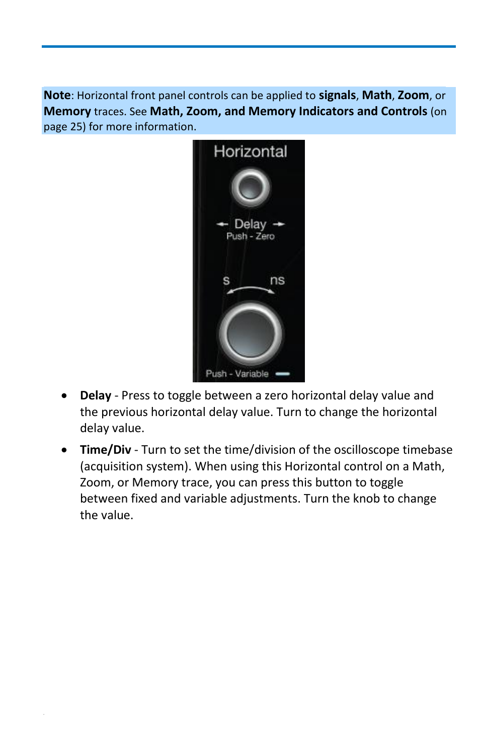 Horizontal front panel controls, Getting started manual | Teledyne LeCroy WaveRunner 6 Zi and 12-Bit HRO Getting Started Manual User Manual | Page 31 / 198