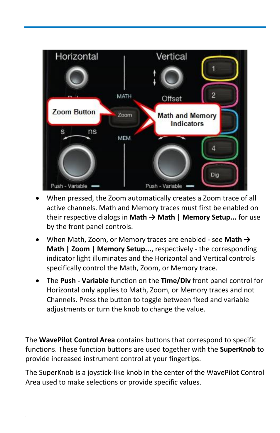 The wavepilot control area and the superknob | Teledyne LeCroy WaveRunner 6 Zi and 12-Bit HRO Getting Started Manual User Manual | Page 33 / 198