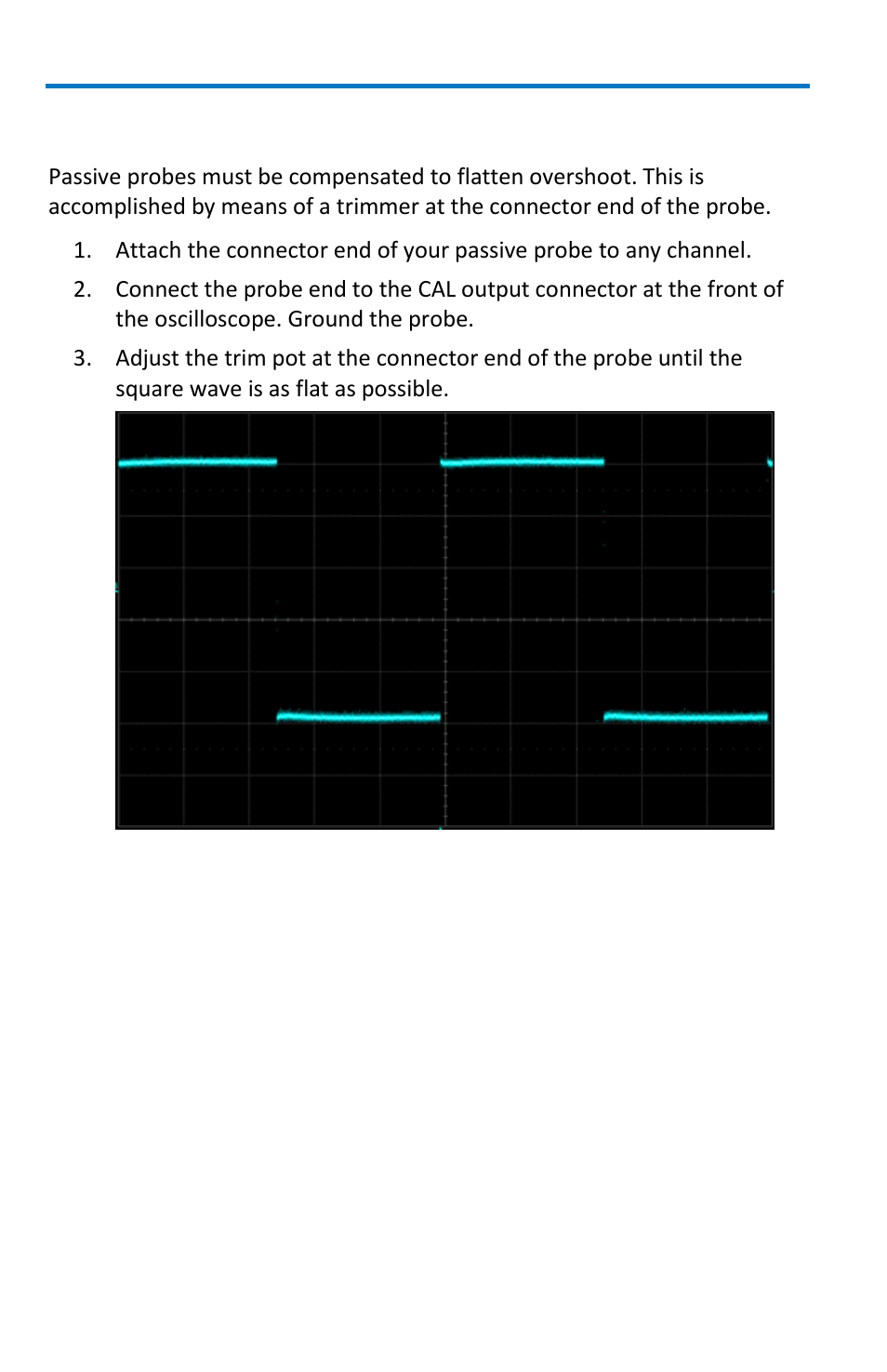 Passive probe compensation | Teledyne LeCroy WaveRunner 6 Zi and 12-Bit HRO Getting Started Manual User Manual | Page 42 / 198