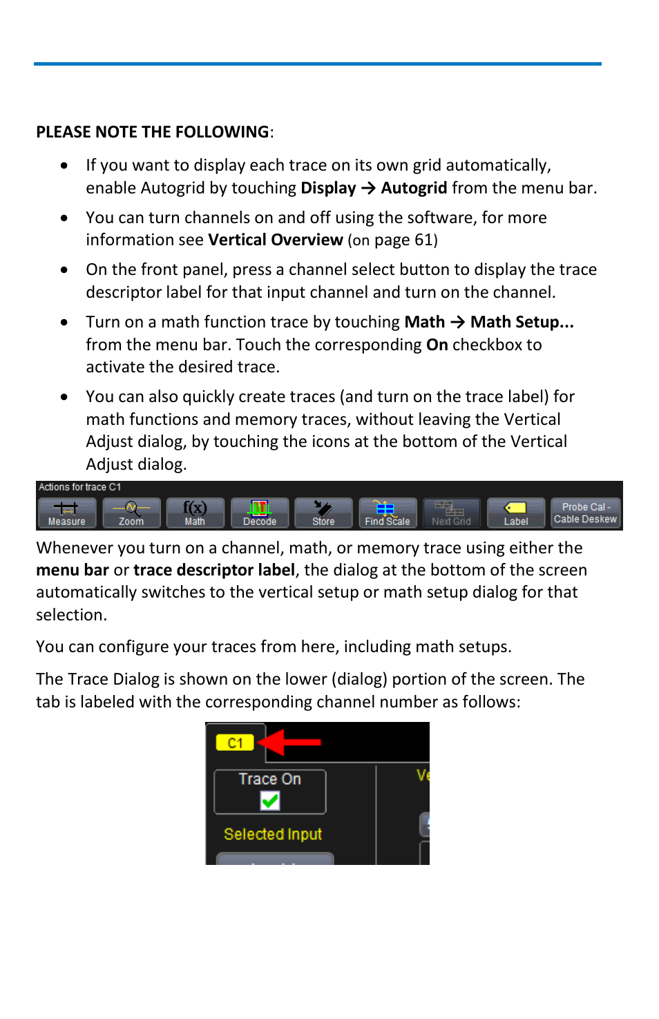 Turning on channels and traces | Teledyne LeCroy WaveRunner 6 Zi and 12-Bit HRO Getting Started Manual User Manual | Page 58 / 198