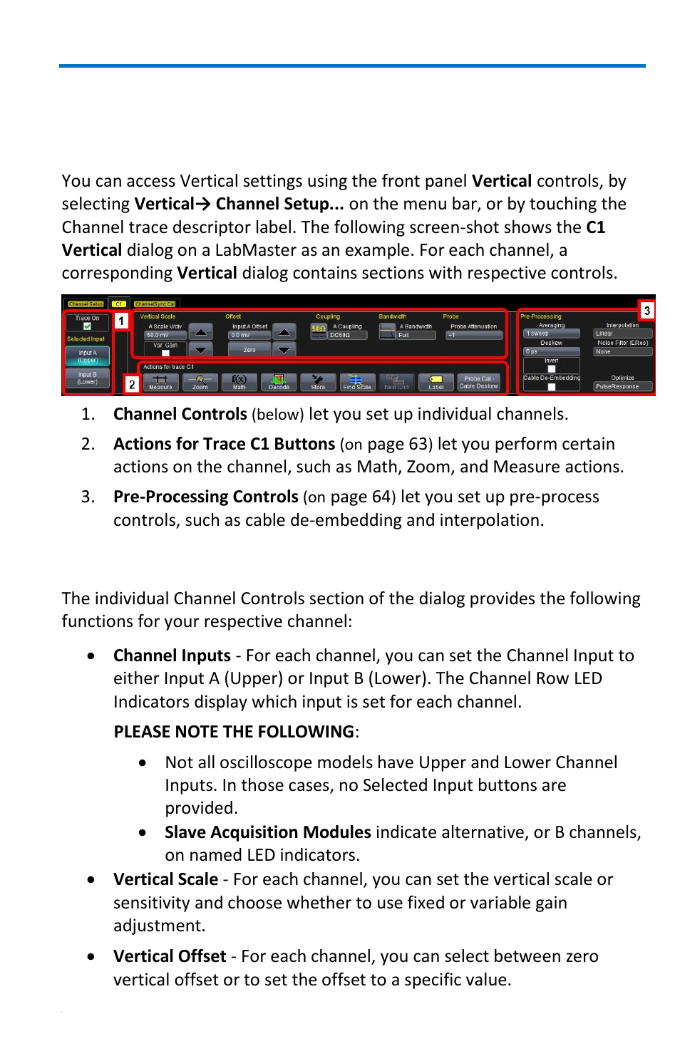 Vertical, Overview, Channel controls | Teledyne LeCroy WaveRunner 6 Zi and 12-Bit HRO Getting Started Manual User Manual | Page 69 / 198