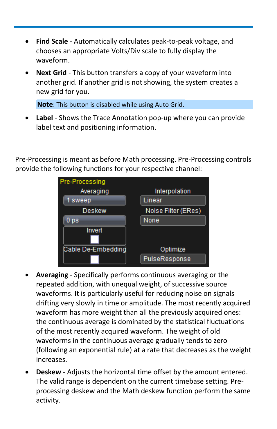 Pre-processing controls | Teledyne LeCroy WaveRunner 6 Zi and 12-Bit HRO Getting Started Manual User Manual | Page 72 / 198