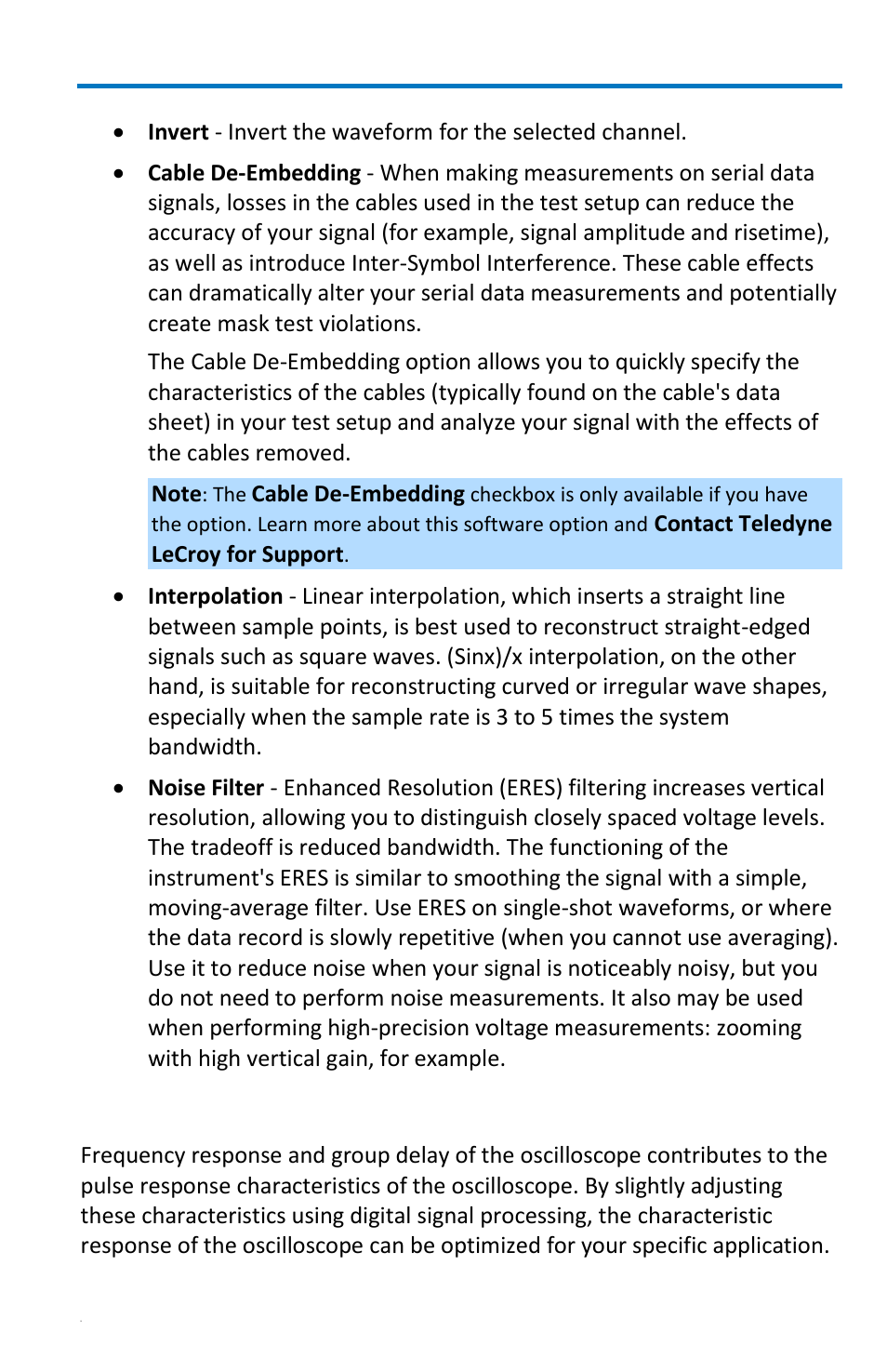Response optimization modes | Teledyne LeCroy WaveRunner 6 Zi and 12-Bit HRO Getting Started Manual User Manual | Page 73 / 198