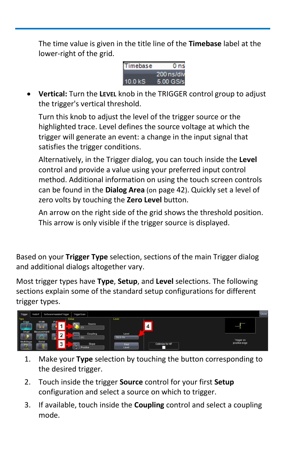 Trigger setup | Teledyne LeCroy WaveRunner 6 Zi and 12-Bit HRO Getting Started Manual User Manual | Page 82 / 198