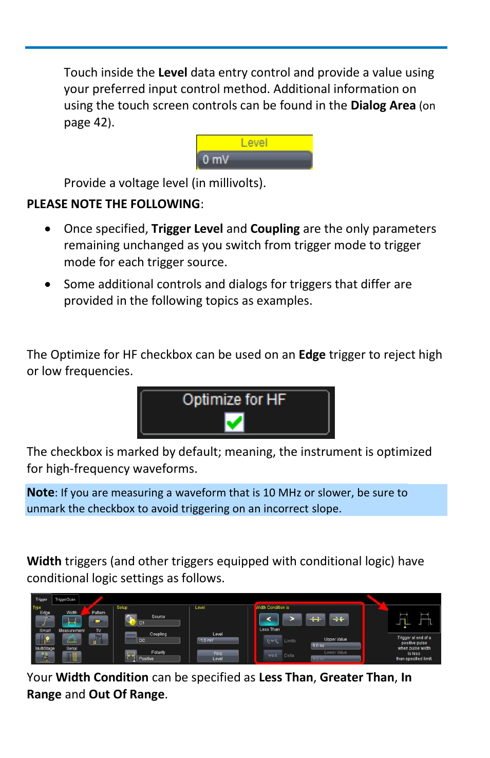 Optimize for hf, Width condition is | Teledyne LeCroy WaveRunner 6 Zi and 12-Bit HRO Getting Started Manual User Manual | Page 84 / 198