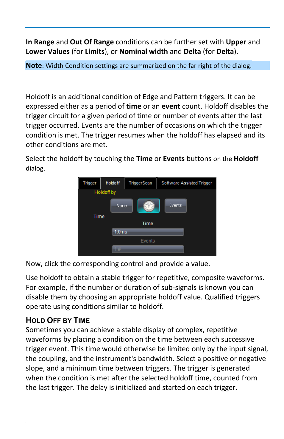 Holdoff by time or events, Getting started manual | Teledyne LeCroy WaveRunner 6 Zi and 12-Bit HRO Getting Started Manual User Manual | Page 85 / 198