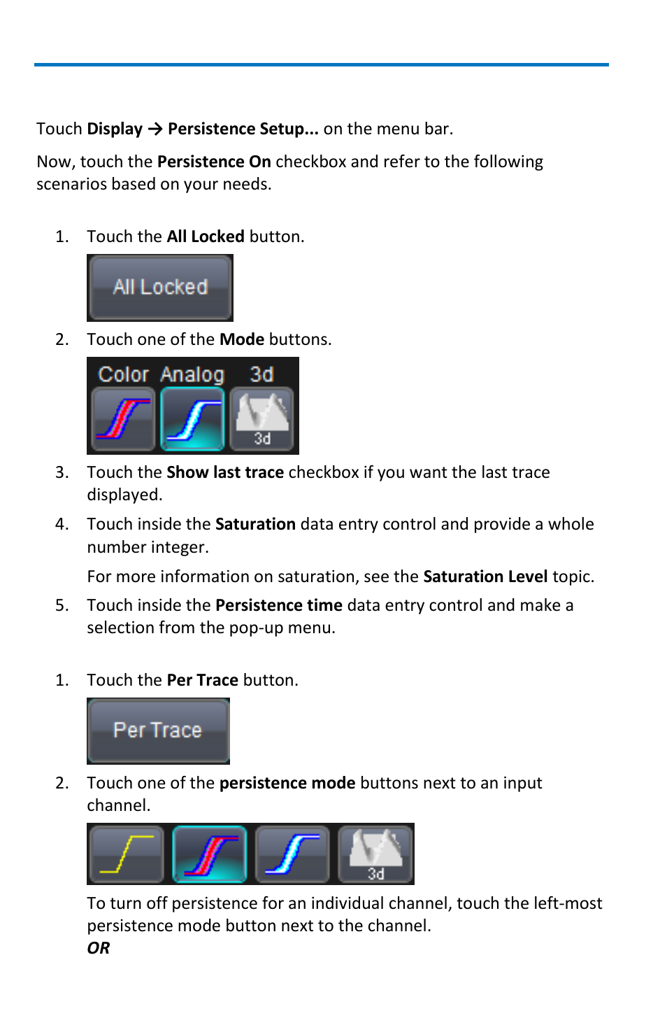 Persistence setup | Teledyne LeCroy WaveRunner 6 Zi and 12-Bit HRO Getting Started Manual User Manual | Page 96 / 198