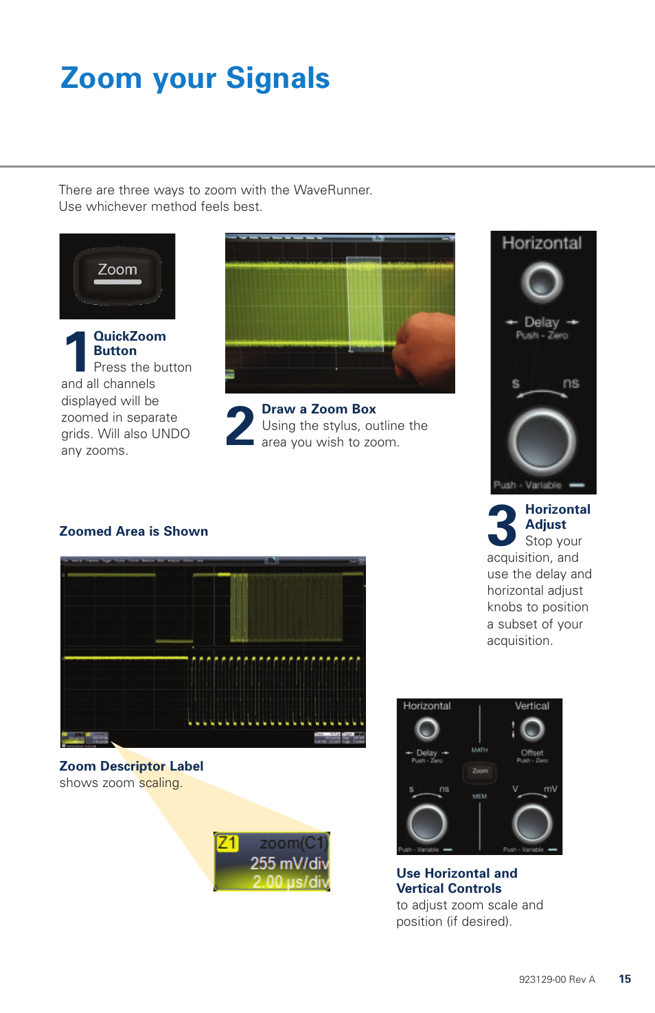 Zoom your signals | Teledyne LeCroy WaveRunner 6 Zi Quick Reference Guide User Manual | Page 15 / 20