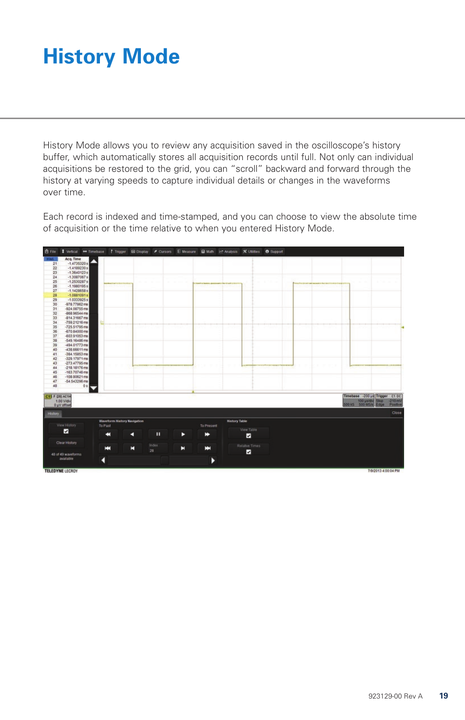 History mode | Teledyne LeCroy WaveRunner 6 Zi Quick Reference Guide User Manual | Page 19 / 20