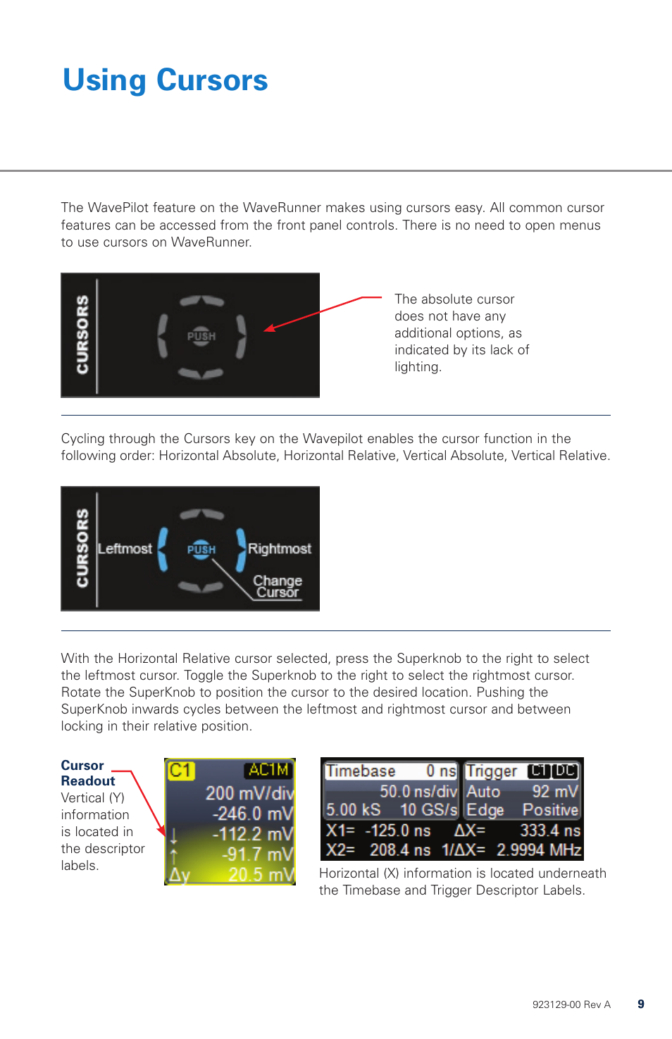 Using cursors | Teledyne LeCroy WaveRunner 6 Zi Quick Reference Guide User Manual | Page 9 / 20