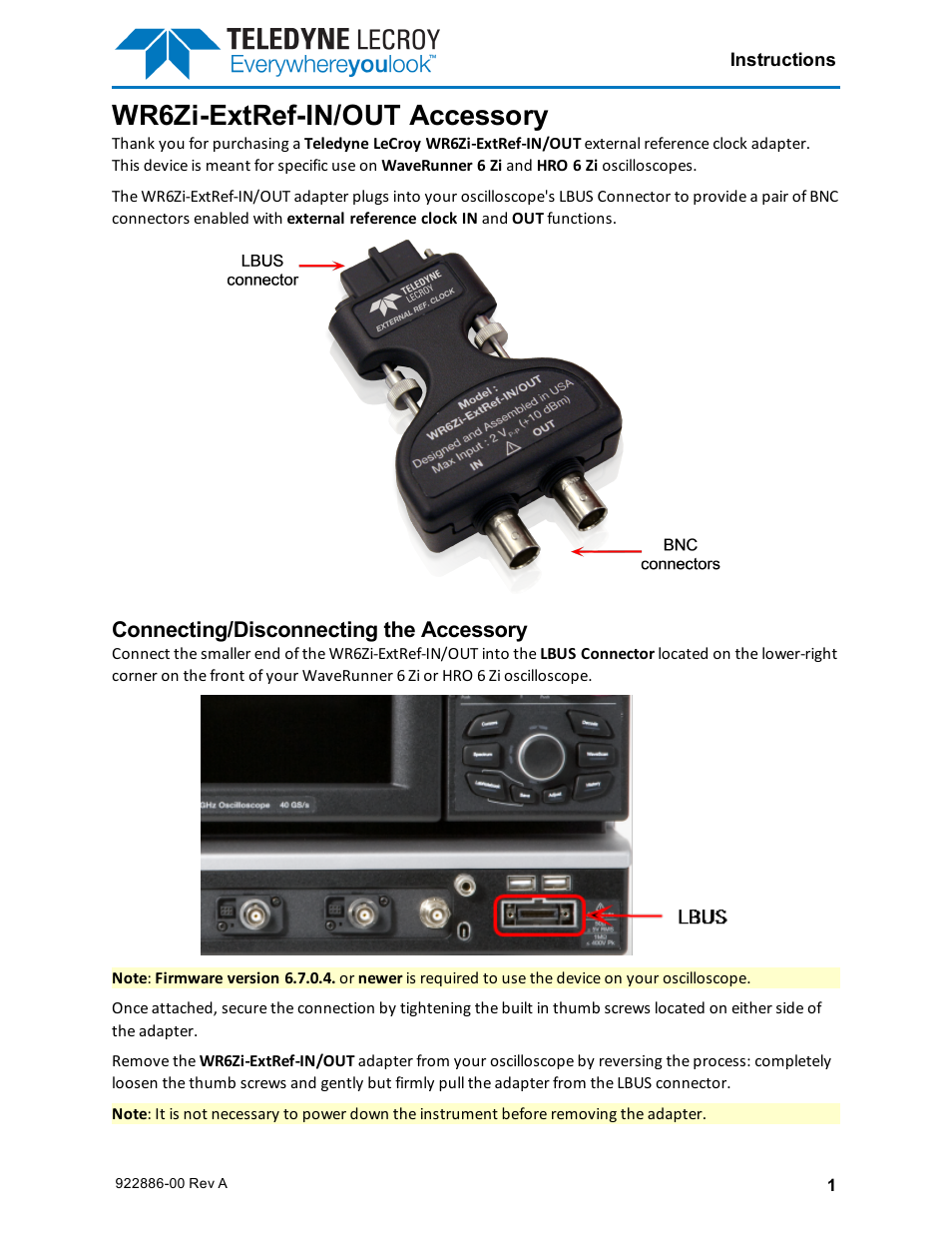 Teledyne LeCroy WaveRunner 6 Zi-ExtRef-IN_OUT User Manual | 2 pages