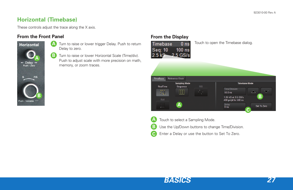 Basics 27, Horizontal (timebase) | Teledyne LeCroy HDO 4000 Getting Started Guide User Manual | Page 31 / 48