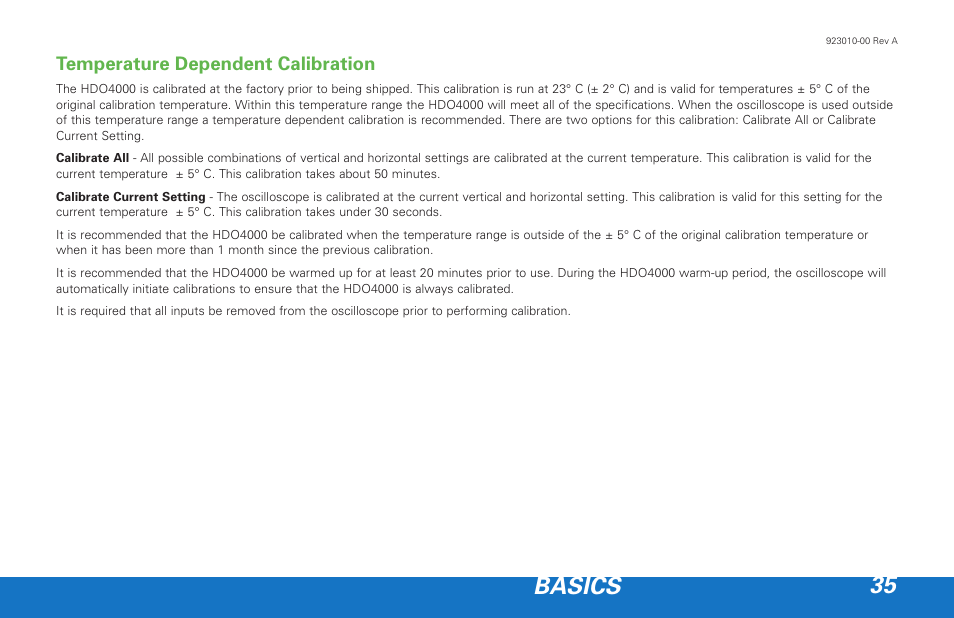 Basics 35, Temperature dependent calibration | Teledyne LeCroy HDO 4000 Getting Started Guide User Manual | Page 39 / 48