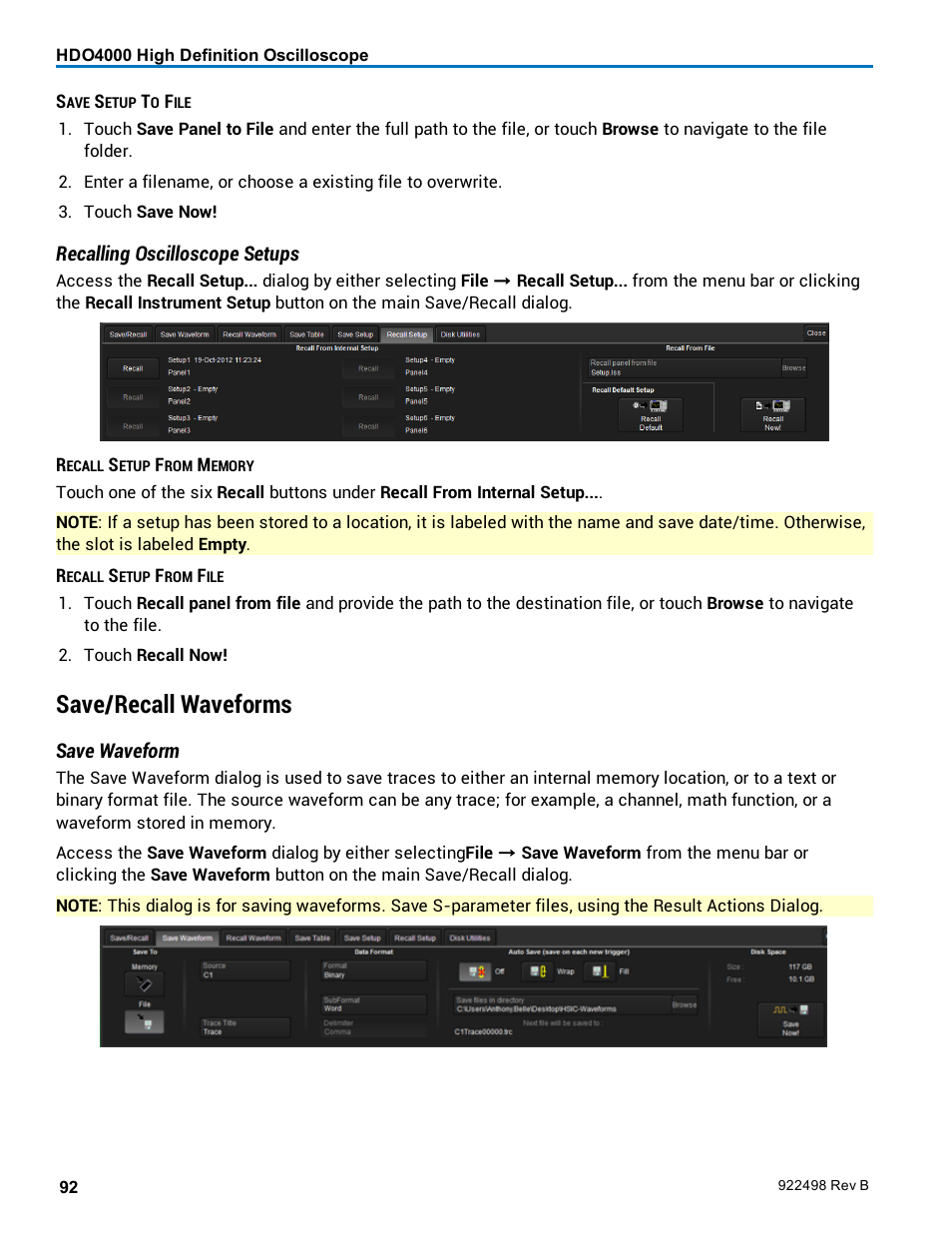 Save/recall waveforms | Teledyne LeCroy HDO 4000 Operators Manual User Manual | Page 100 / 122