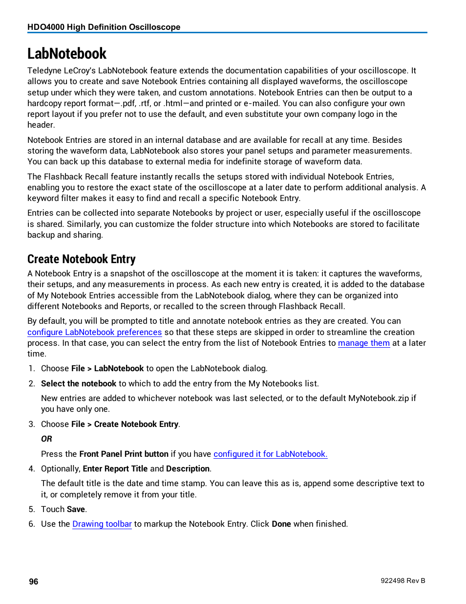 Labnotebook, Create notebook entry | Teledyne LeCroy HDO 4000 Operators Manual User Manual | Page 104 / 122