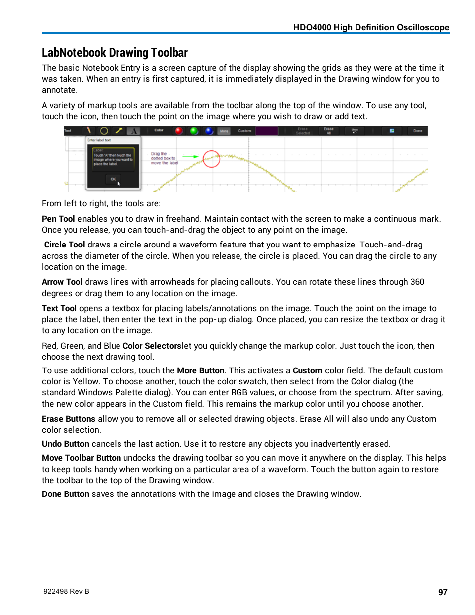 Labnotebook drawing toolbar, Drawing toolbar | Teledyne LeCroy HDO 4000 Operators Manual User Manual | Page 105 / 122