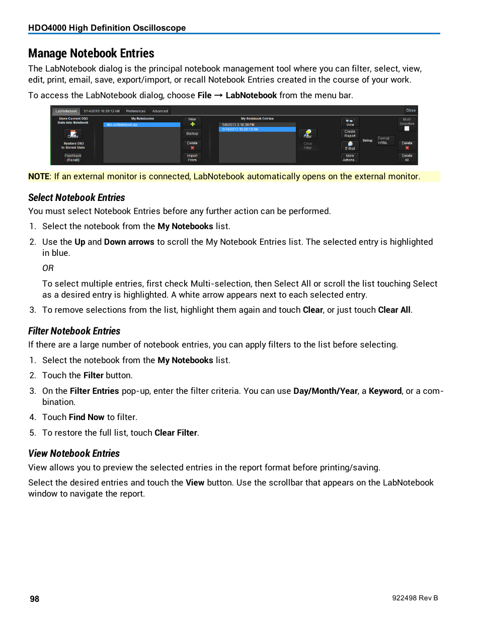 Manage notebook entries, Manage them | Teledyne LeCroy HDO 4000 Operators Manual User Manual | Page 106 / 122