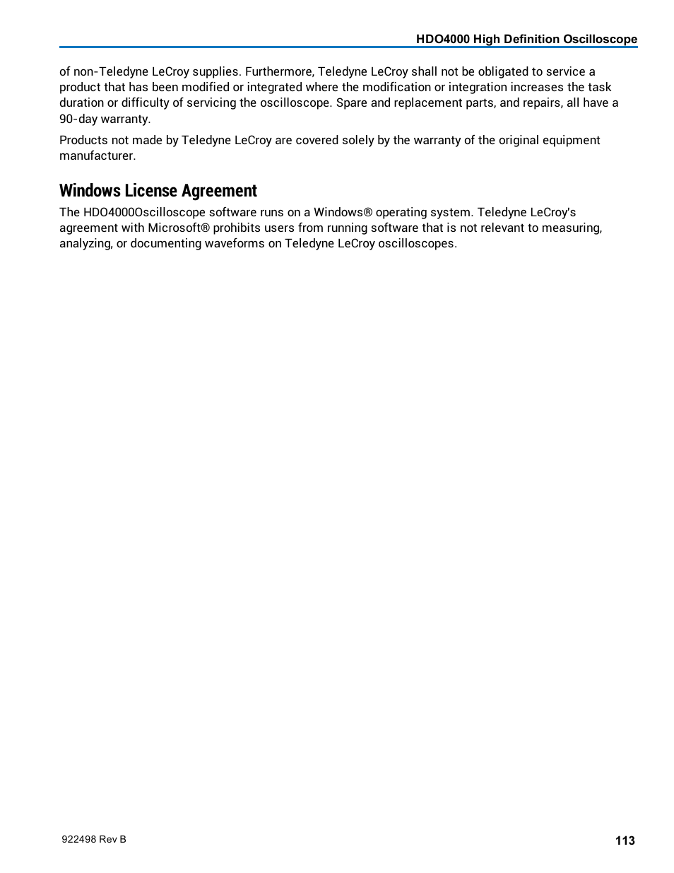 Windows license agreement | Teledyne LeCroy HDO 4000 Operators Manual User Manual | Page 121 / 122