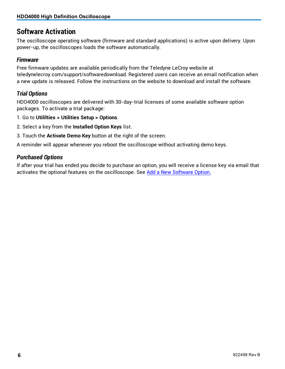 Software activation | Teledyne LeCroy HDO 4000 Operators Manual User Manual | Page 14 / 122