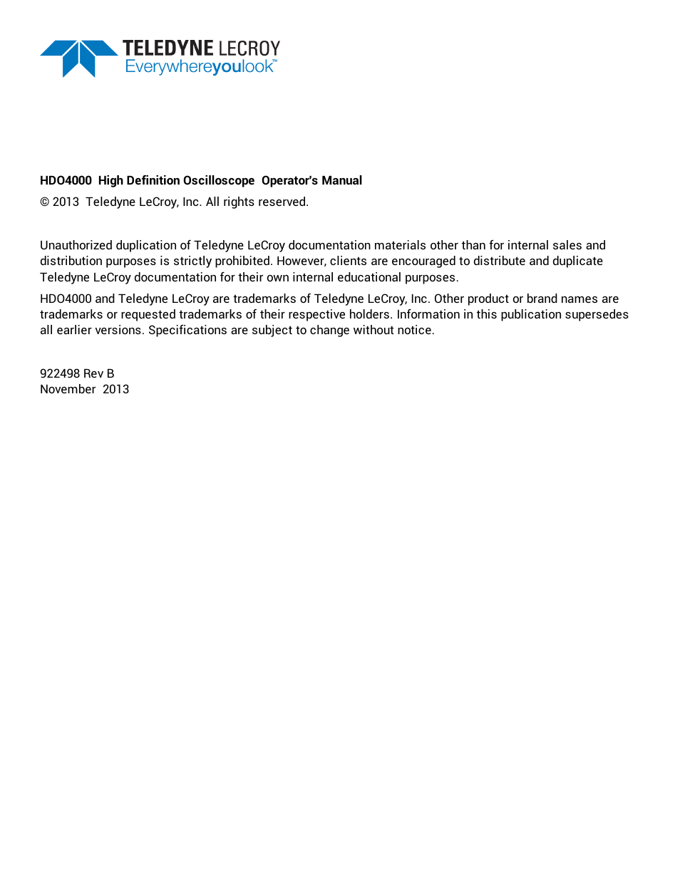Teledyne LeCroy HDO 4000 Operators Manual User Manual | Page 2 / 122