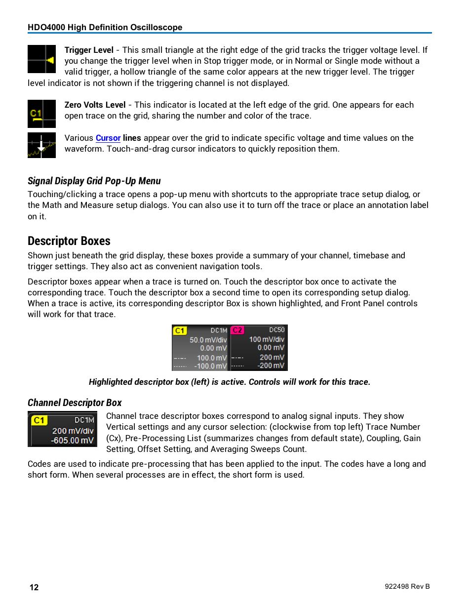 Descriptor boxes | Teledyne LeCroy HDO 4000 Operators Manual User Manual | Page 20 / 122