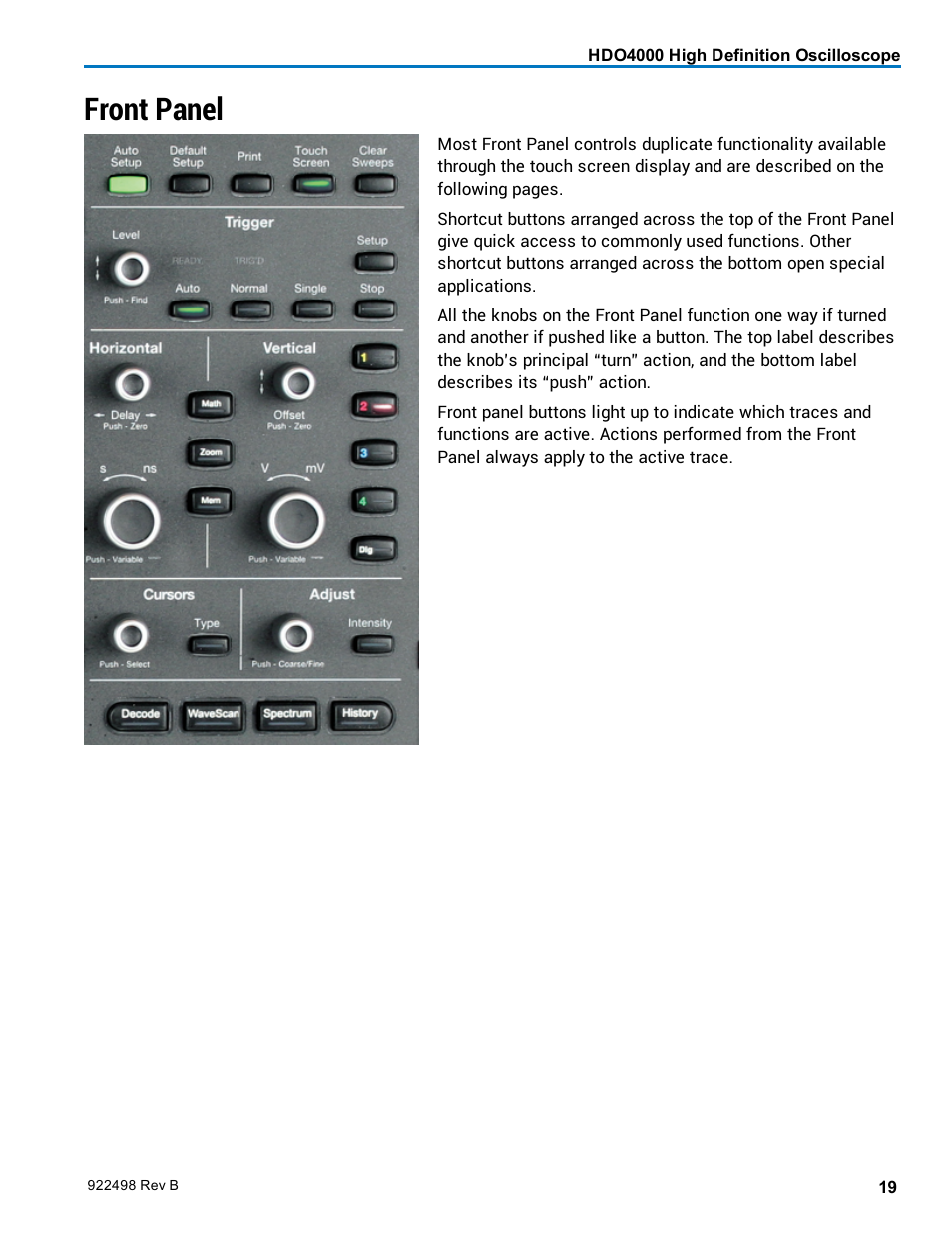 Front panel | Teledyne LeCroy HDO 4000 Operators Manual User Manual | Page 27 / 122