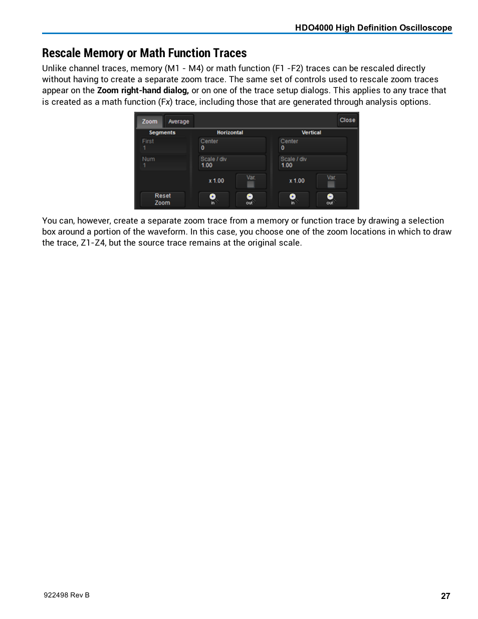 Rescale memory or math function traces | Teledyne LeCroy HDO 4000 Operators Manual User Manual | Page 35 / 122