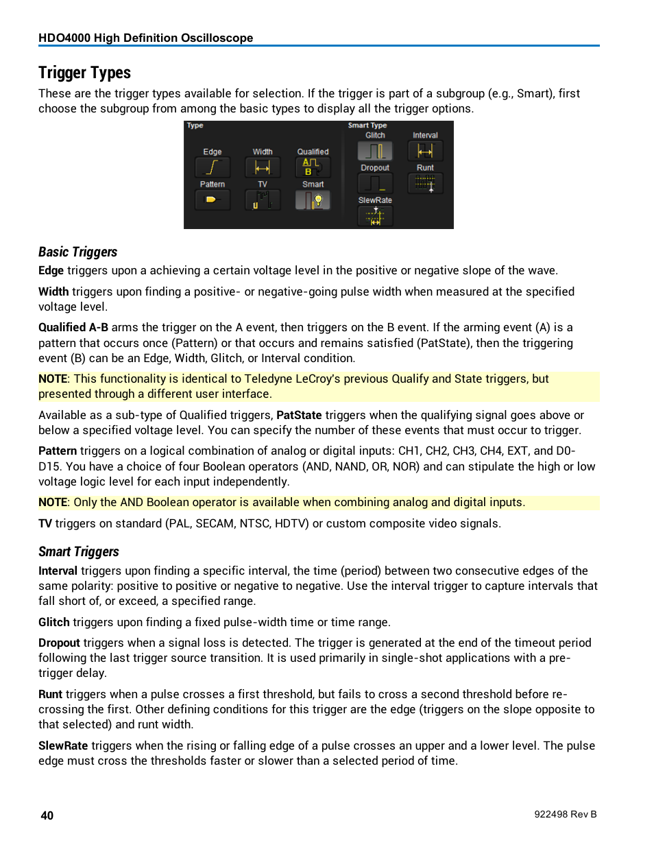 Trigger types | Teledyne LeCroy HDO 4000 Operators Manual User Manual | Page 48 / 122