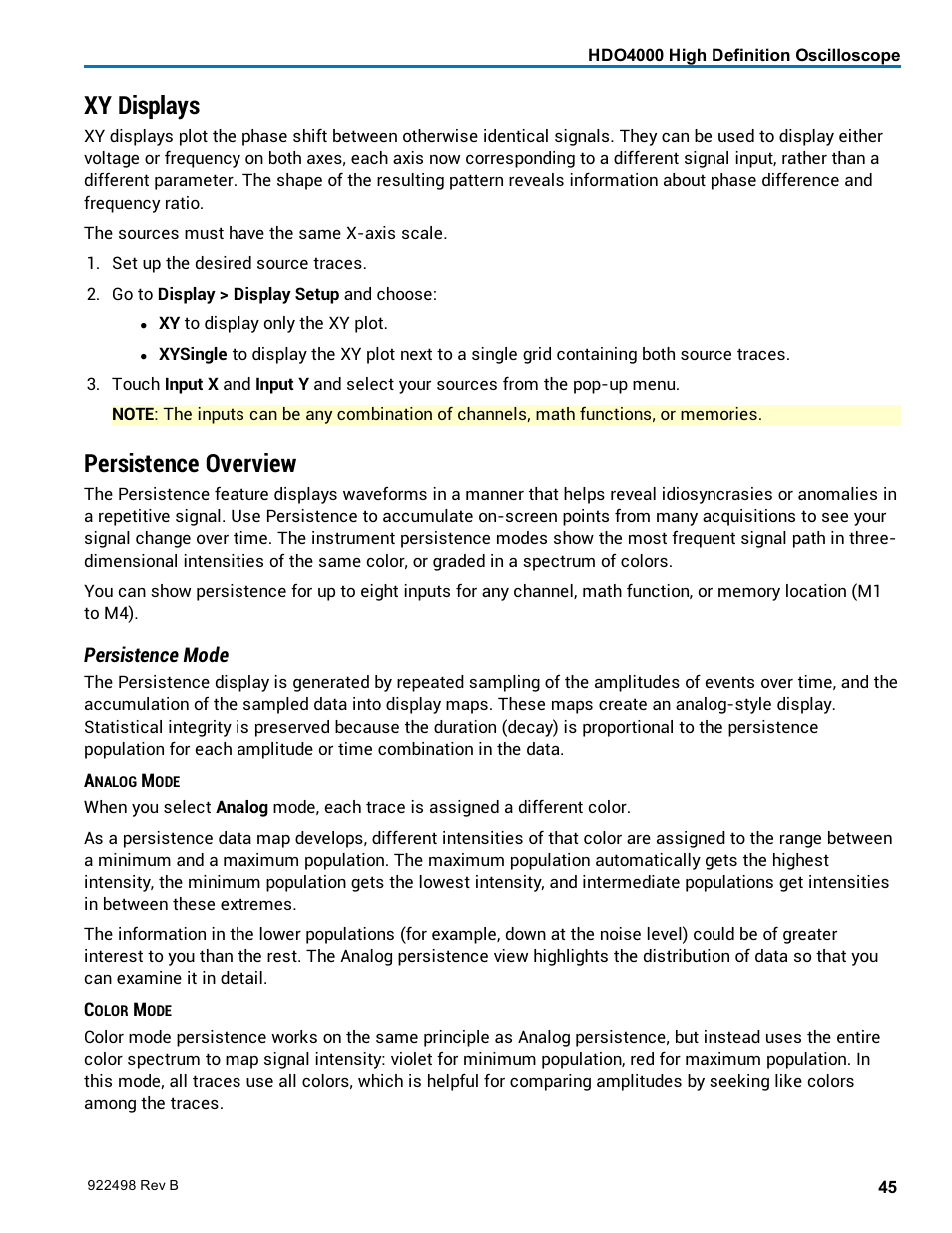 Xy displays, Persistence overview | Teledyne LeCroy HDO 4000 Operators Manual User Manual | Page 53 / 122