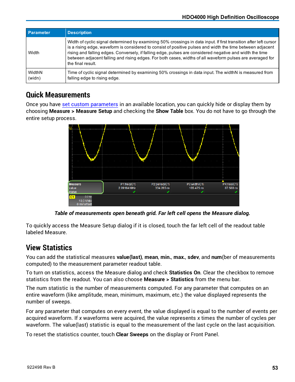 Quick measurements, View statistics | Teledyne LeCroy HDO 4000 Operators Manual User Manual | Page 61 / 122