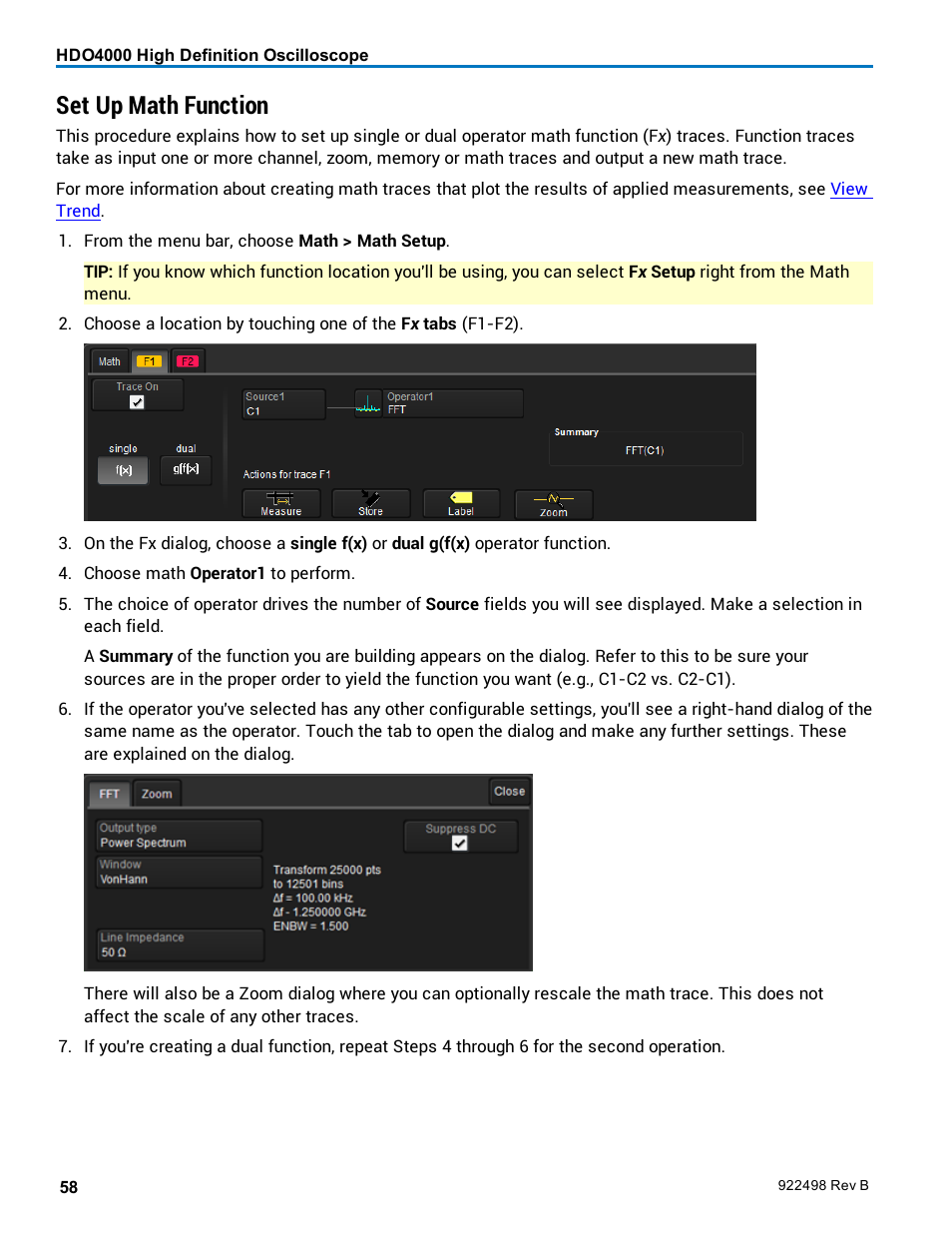 Set up math function | Teledyne LeCroy HDO 4000 Operators Manual User Manual | Page 66 / 122