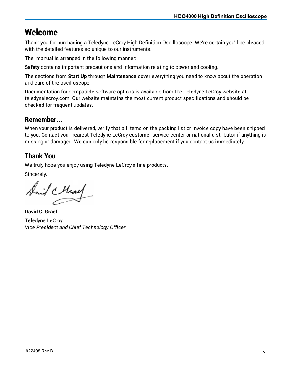 Welcome, Remember | Teledyne LeCroy HDO 4000 Operators Manual User Manual | Page 7 / 122
