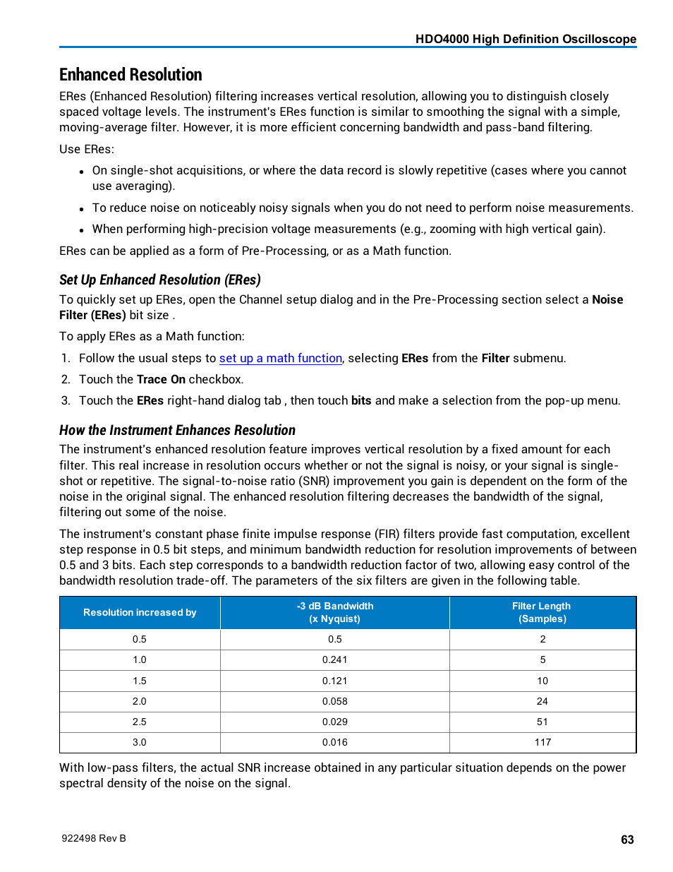 Enhanced resolution, Set up enhanced resolution (eres), How the instrument enhances resolution | Teledyne LeCroy HDO 4000 Operators Manual User Manual | Page 71 / 122