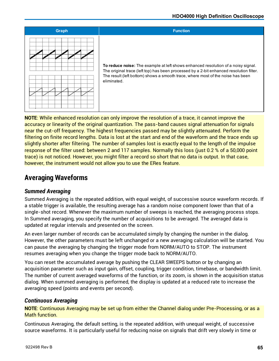 Averaging waveforms | Teledyne LeCroy HDO 4000 Operators Manual User Manual | Page 73 / 122