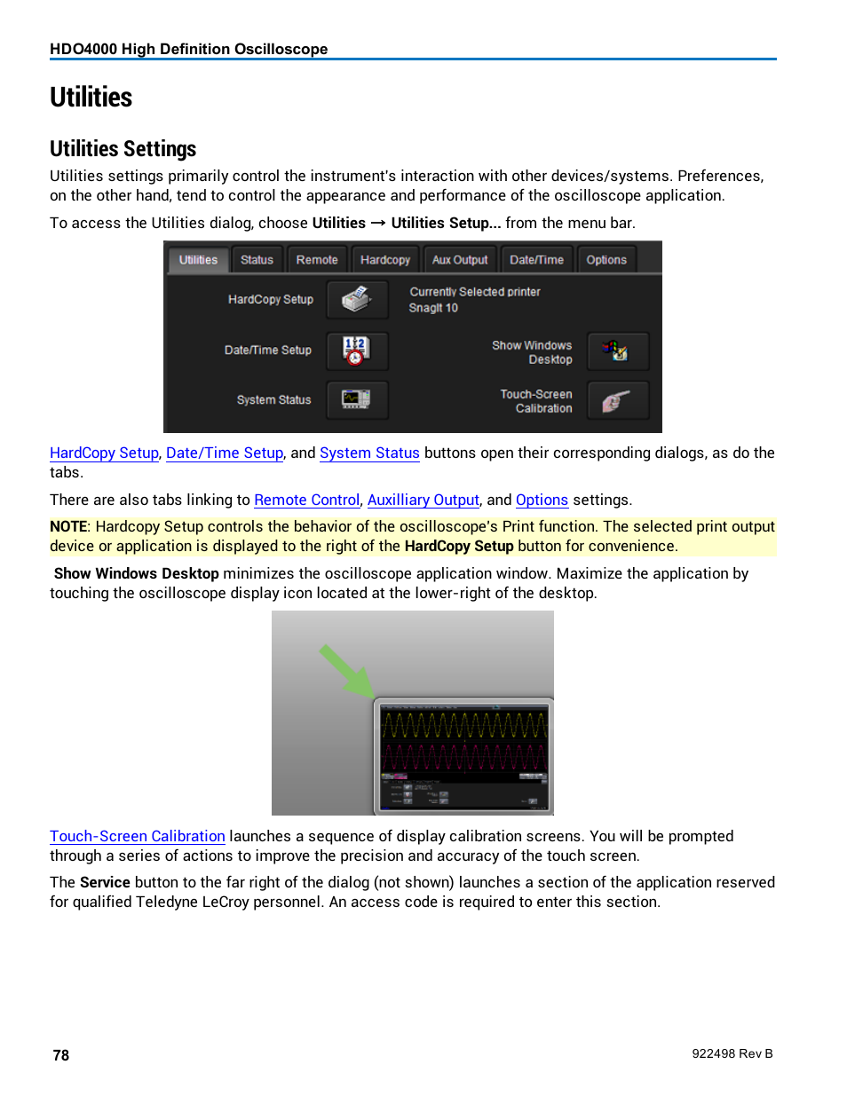 Utilities, Utilities settings | Teledyne LeCroy HDO 4000 Operators Manual User Manual | Page 86 / 122