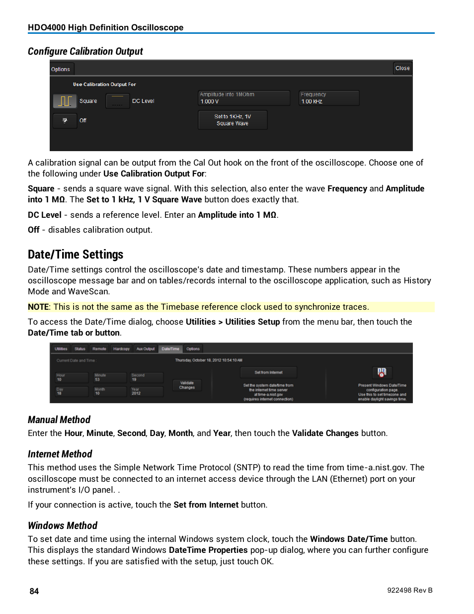 Date/time settings, Date/time setup | Teledyne LeCroy HDO 4000 Operators Manual User Manual | Page 92 / 122